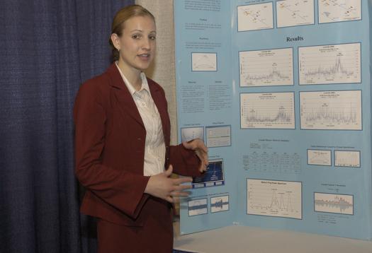 玛丽亚在2004年科学人才搜索中解释了她的流星探测项目。