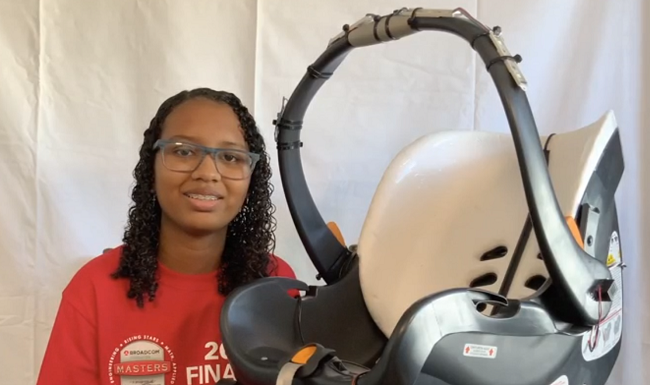 Broadcom Masters 2020决赛选手Elise Rina，带有重新设计的汽车座椅