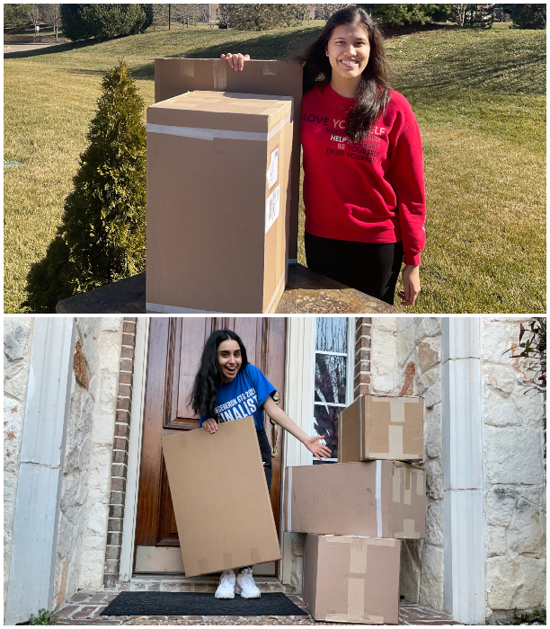 Regeneron STS 2021决赛选手Laalalaa Acharya和Parisa Vaziri带盒装设备